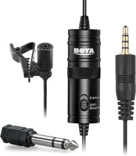 Vista 4 de BOYA BY M1 - Micrófono Lavalier para Smartphones, cámaras Canon Nikon réflex digital, videocámaras, grabadoras de audio, PC.