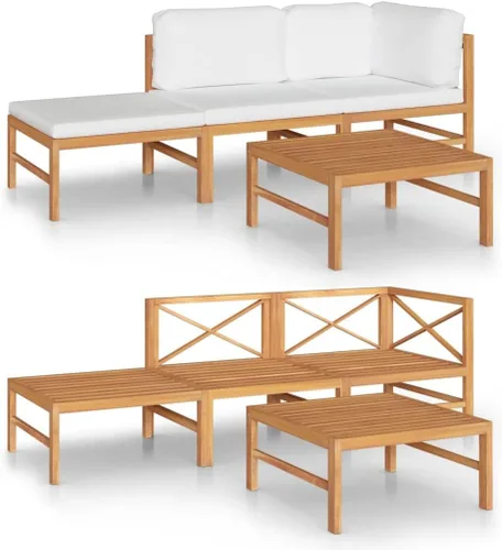 Vista 2 de Ensemble de Salon de Jardin 4 Pièces en Teck Crème avec Coussins Polyester, Confortable et Modulaire Pour Terrasse, Balcon ou Jardin, Design