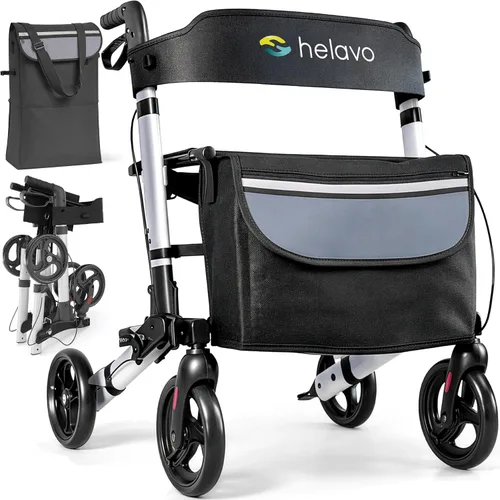 Vista 9 de Helavo Rodillo plegable con asiento, ruedas giratorias de 360° de 8 pulgadas, 24.8 pulgadas de ancho, andador de aluminio ligero para personas