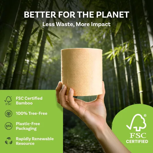 Vista 7 de Bamboo Story, Papel higiénico de bambú sin blanquear, 12 rollos, 3 capas y 300 hojas de papel higiénico de bambú, certificado FSC, biodegradable