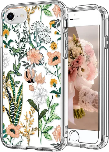 Vista 14 de ICEDIO Funda para iPhone SE 2022/2020, 8, 7 - TPU Transparente, Diseño de Flores Florecientes Coloridas, con Protector de Pantalla para Niñas