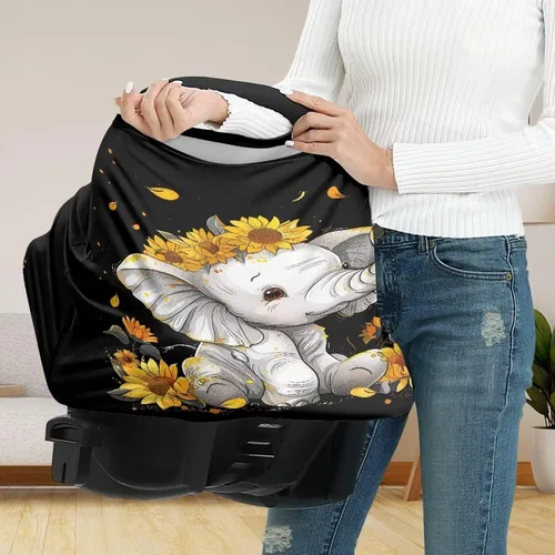 Vista 5 de ZFRXIGN Funda de asiento de automóvil de elefante y girasol, bufanda transpirable para lactancia, toldo multiusos para cochecito, silla alta