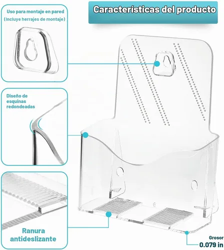 Vista 5 de Paquete de 2 soportes para folletos plegables de acrílico transparente de 6