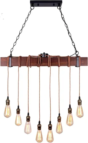 Vista 4 de Luces colgantes de granja para isla de cocina, accesorios de iluminación rústica para comedor con 8 enchufes de bombilla E26, lámparas colgantes