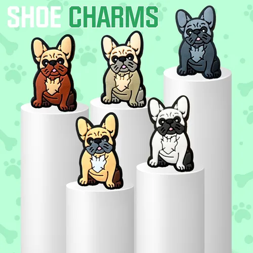 Vista 5 de Frenchie Croc Charms, juego de 5 piezas de dijes de Bulldog Francés, lindos y adorables dijes para adultos y niños, regalos para propietarios