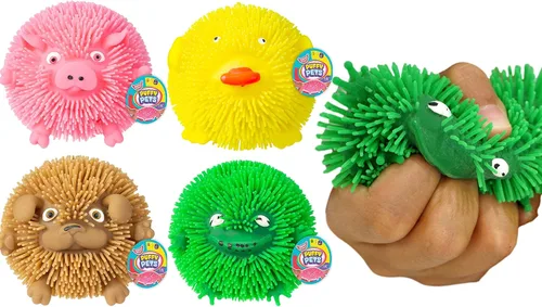 Vista 8 de JA-RU Pelota acolchada – Pelotas antiestrés de animales con sabor a goma de mascar para niños (1 unidad) Squishy cerdo, rana, pollo y perro
