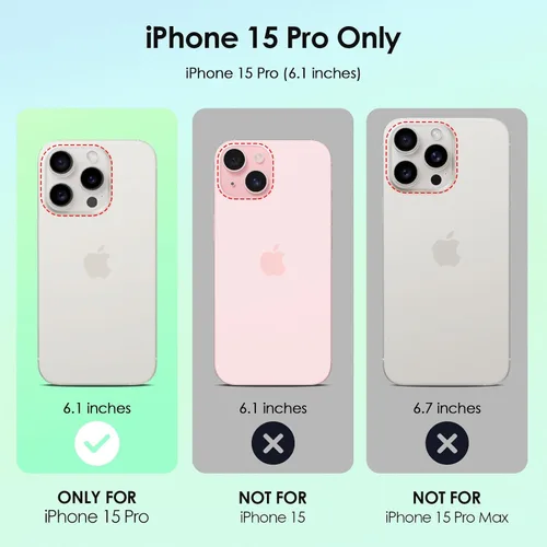 Vista 7 de SHEDEER Funda para iPhone 15 Pro con protector de cámara con purpurina y protector de pantalla, patrón elegante y antiamarillamiento, protección