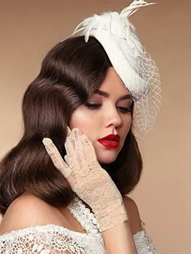 Vista 3 de SATINIOR Guantes de encaje para mujer, para boda, fiesta de té, guantes cortos de encaje de cortesía para cenas, fiestas de cosplay, noche