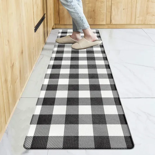 Vista 16 de Tapete Largo de Cocina y Alfombra Tapetes Antifatiga para Piso de Cocina Corredor 17.3''x71'' Negro Rojo Buffalo a Cuadros Corredor Alfombra