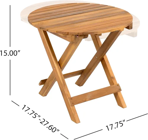 Vista 2 de Mesa auxiliar plegable de 17.75 pulgadas, mesa auxiliar ajustable para sala de estar y exterior, soporte redondo de madera para plantas, sin
