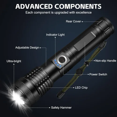 Vista 9 de Paquete de 3 linternas LED recargables de 990,000 lúmenes, ajustables, 5 modos, IPX7 impermeable, potentes luces flash de mano para camping