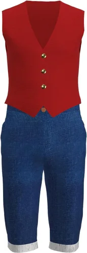 Vista 2 de ONEPIECE - Disfraz de Luffy para niños con sombrero de paja para niños, mono D, Halloween, cosplay, para fiesta, cumpleaños, regalo de 3 a 14 años
