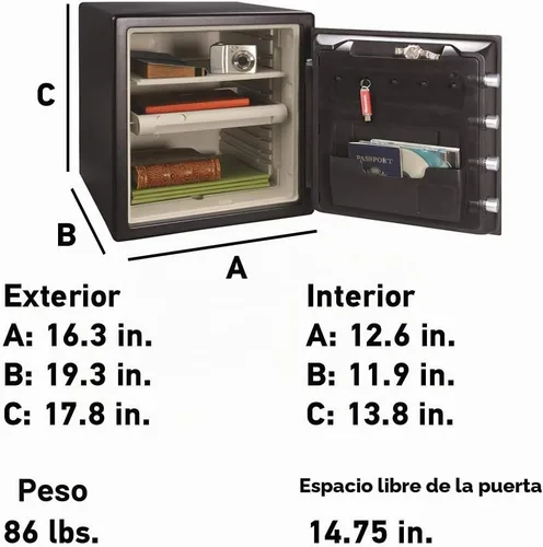 Vista 4 de SentrySafe Caja de seguridad contra incendios, caja de seguridad extra grande con clave, 1,23 pies cúbicos, SFW123CU