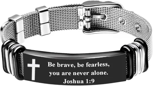 Vista 11 de Pulsera de Cruz para Hombres de Acero Inoxidable Pulsera Cristiana Joyería Religiosa con Diseño de Malla Moderno Regalo de Personalidad para Hombres