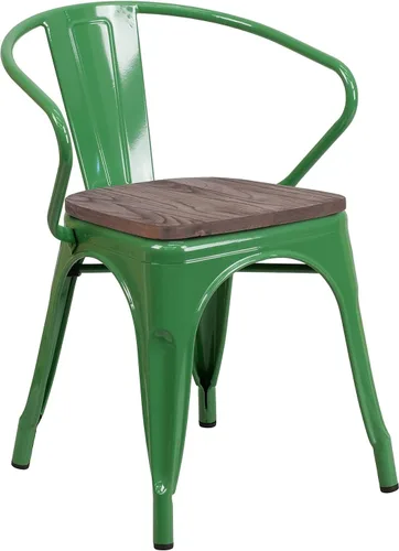 Vista 11 de Flash Furniture Silla de metal negro con asiento y brazos de madera