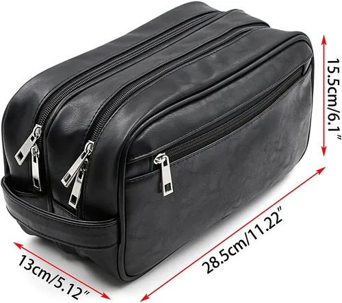 Vista 2 de Sumnacon Bolsas de aseo personal, unisex, de piel sintética, impermeable, organizador de artículos de aseo para viajes, perfecto para afeitar, aseo