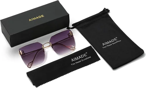 Vista 7 de WMAO Lentes de sol cuadrados sin montura para mujer, clásicos, modernos, de gran