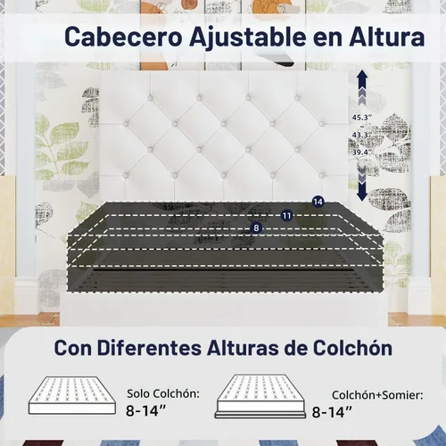 Vista 5 de BarnFurin Marco de Cama Twin, Cama Plataforma Tapizada con Cabecera con Botones Capitoné, Marco de Cama de Tela con Soporte de Listones de Madera