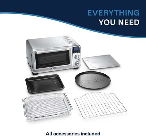 Vista 5 de De'Longhi Horno tostador de convección Air Fry digital de encimera 14L de acero inoxidable, horno Air Fry, 9 en 1, parrillas, asados, horneado
