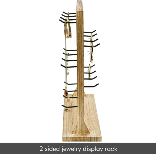 Vista 6 de Ikee Design Estante de exhibición de madera para joyas con 20 ganchos, soporte de exhibición con ganchos, torre de joyería para tarjetas