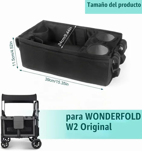 Vista 2 de W2 - Bandeja de aperitivos para cochecito Wonderfold W2, soporte para tazas de cochecito, almacenamiento de juguetes, accesorios de carro W2