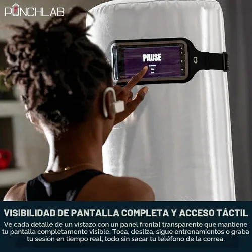 Vista 6 de Soporte de teléfono de boxeo para saco de boxeo – Soporte de correa para bolsa pesada con rastreador de perforación, se adapta a todas las bolsas