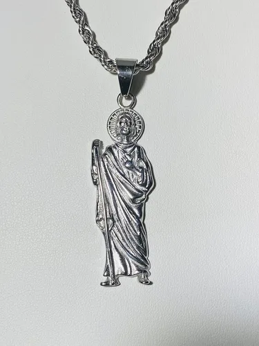 Vista 3 de San Judas - Colgante de plata para hombre y mujer, cadena de cuerda de acero inoxidable real de 0.118 in, joyería Mans, colgante de joyería