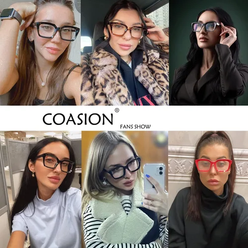 Vista 2 de COASION Lentes de bloqueo de luz azul, lentes clásicos gruesos con montura cuadrada para mujeres y hombres
