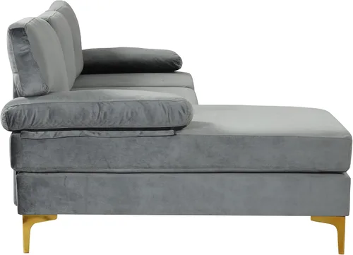 Vista 6 de Sofá modular moderno en forma de L, con diván extra ancho y patas doradas Gris