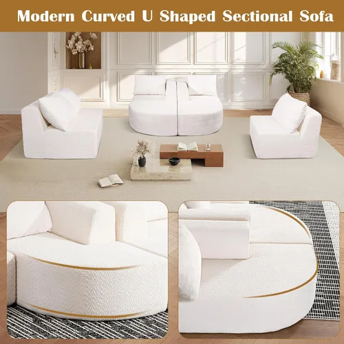 Vista 7 de Sofás seccionales sin hueso de 144 pulgadas para sala de estar, moderno sofá modular en forma de U con diván, cómodo sofá de espuma viscoelástica