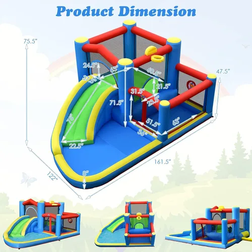 Vista 4 de BOUNTECH Tobogán acuático inflable, casa hinchable para niños de 5 a 12 años, para fiestas en interiores y exteriores, con soplador de 480 W, bolas