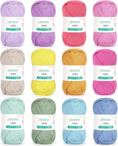 Vista 9 de Katech 20 Mini 1OO% Cotton Yarn for Crocheting, Twisted Sport Weight Yarn 20*25g(B)