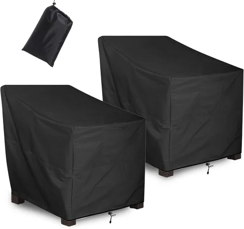 Vista 13 de ALSTER Fundas para Sillas de Patio Impermeables, Fundas para Sillas de Exterior (32" L x 37" A x 36" Al), Fundas de Muebles Negras Duraderas e 2