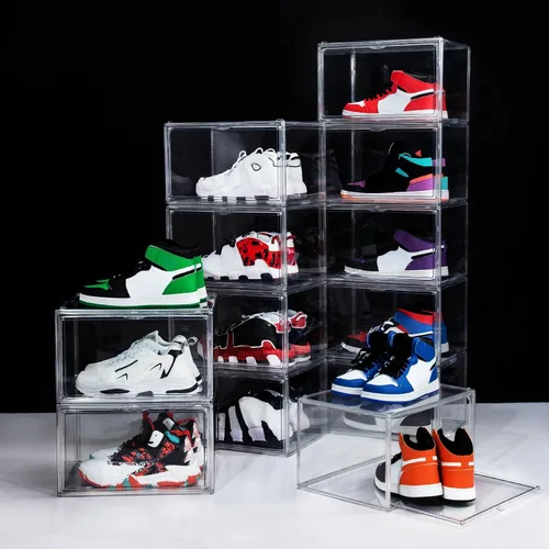 Vista 2 de Paquete de 12 cajas para zapatos, contenedor de caja para zapatillas de plástico acrílico transparente apilable, caja organizadora de zapatos
