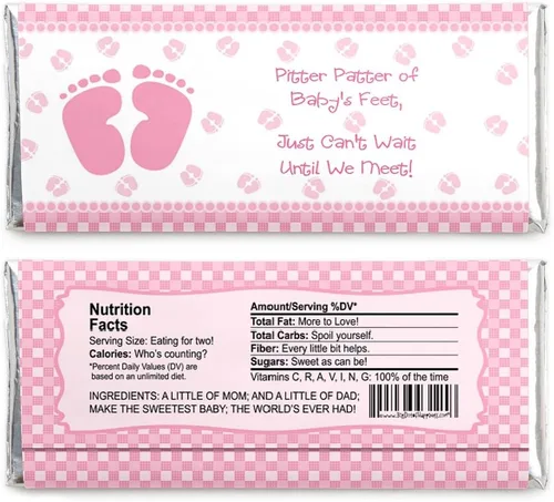Vista 2 de Big Dot of Happiness - Baby Feet Pink - Envolturas de barra de caramelo para baby shower de niña - Juego de 24