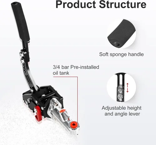 Vista 3 de Universal Racing Freno de mano hidráulico Drift E-Brake Manija de estacionamiento Freno de emergencia Palanca de engranajes Negro