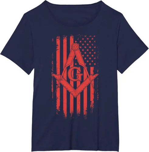 Vista 10 de Cuadrado y brújula Masónica de la bandera americana, masón, camiseta roja, Negro, S