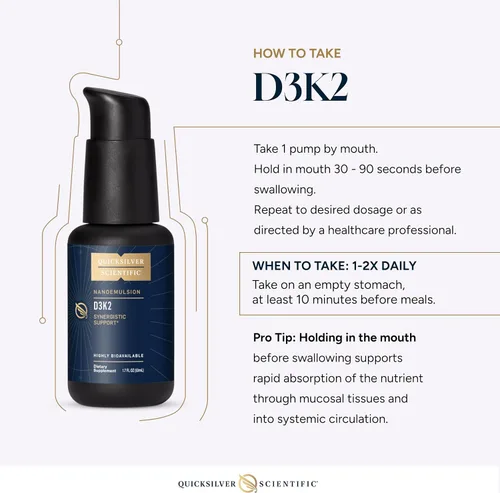 Vista 6 de Quicksilver Scientific Nanoemulsified D3K2 - Vitamina líquida emulsionada D3 + K2 MK7 Suplemento liposomal para corazón, salud ósea + apoyo