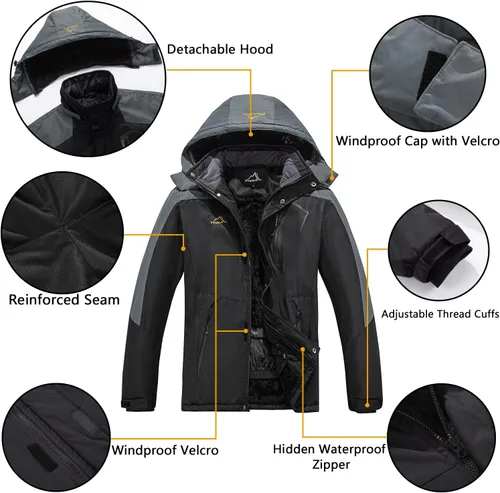 Vista 4 de Men's Ski Jacket Waterproof Warm Winter Mountain Windbreaker Hooded Raincoat Snow Jackets