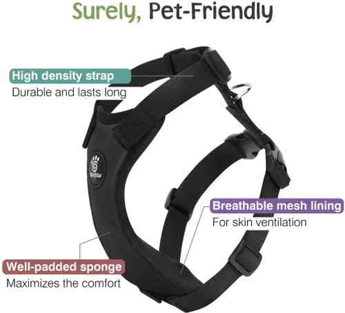 Vista 3 de VavoPaw Cinturón de seguridad para perro, chaleco de seguridad para coche con hebilla ajustable Cinturón de seguridad para perro para vehículo Negro