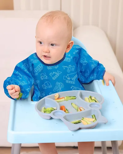 Vista 8 de Lictin 3 Pack Baby Bibs for Boy or Girl, Cute Long Sleeve Bib, Waterproof Bibs for Toddlers Multicolor-1
