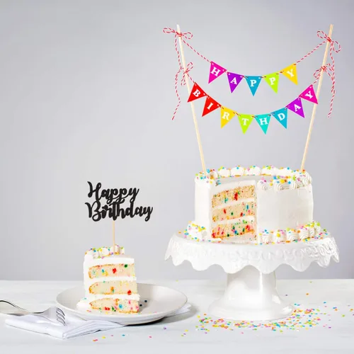 Vista 3 de 48 piezas de decoración para cupcakes de feliz cumpleaños, color negro, con purpurina, suministros de decoración de fiesta de cumpleaños