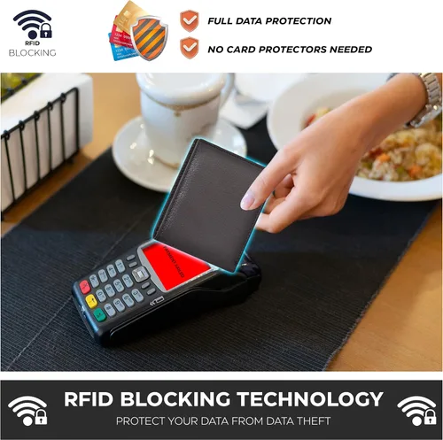 Vista 4 de Carteras RFID delgadas para hombres - Cartera de bolsillo frontal de piel genuina