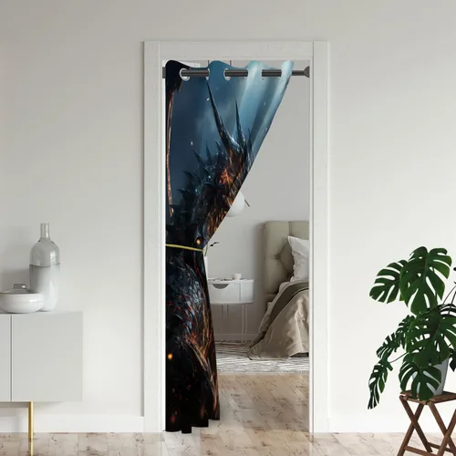Vista 2 de Cortinas de puerta de dragón para puertas, mágica cortina opaca medieval de animales de fantasía para armario de dormitorio de niños, con ojales