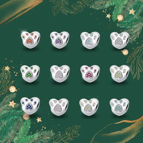 Vista 2 de QeenseKc Abalorio de corazón con diseño de pata de mascota con circonita cúbica para Pandöra y pulsera europea
