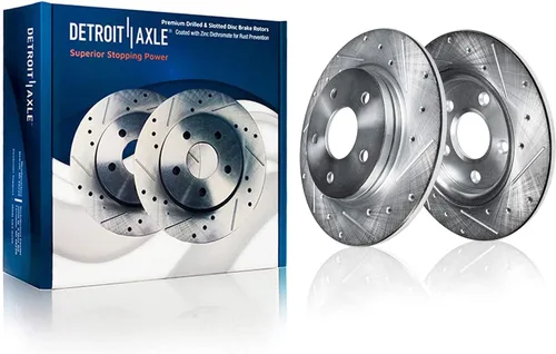 Vista 2 de Detroit Axle - Rotores de freno perforados traseros + repuesto de pinza de freno de disco trasera izquierda para Acura TL Honda Element - Juego de 3