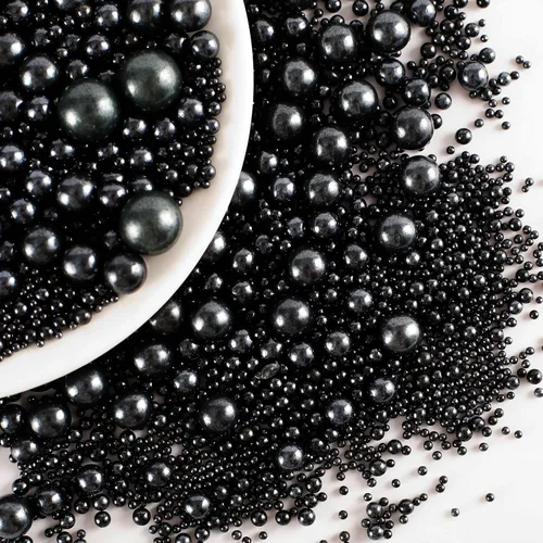 Vista 2 de KASVAN Gránulos de azúcar negro perla - Perlas de caramelo comestibles 130g/4.58 Oz, tamaño mixto, decoración de pasteles para hornear, coberturas
