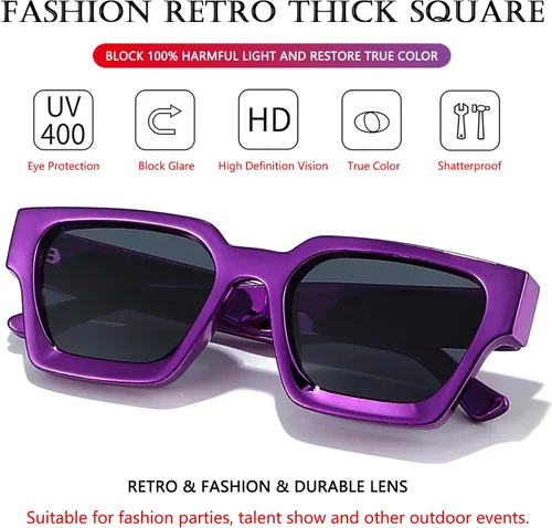 Vista 117 de AIEYEZO Gafas de sol cuadradas para mujeres y hombres, gafas de sol cuadradas con montura gruesa, estilo de diseñador simple