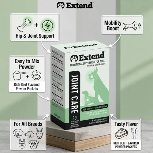 Vista 3 de Suplemento para perros Extend, cuidado de articulaciones para perros, suministro para 1 mes, glucosamina para perros con MSM y ácido ascórbico