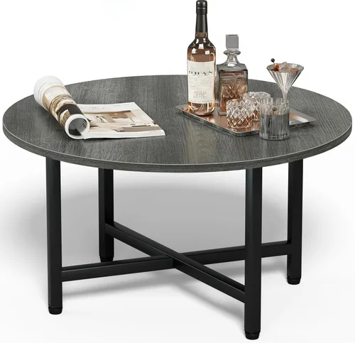 Vista 13 de Mesa de Café FAMIDGE, Mesas de Café de 23.6" para Sala de Estar, Mesa de Café Redonda con Marco de Metal, Mesa de Piso para Sentarse en el Suelo